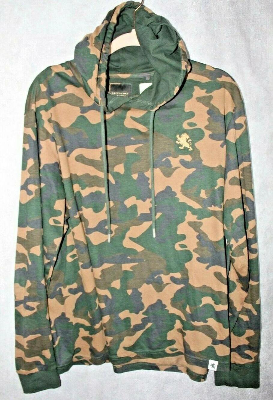 Cactus Man Hoodie Mens Large Green Camouflage Pullover Hooded Embroidered Logo